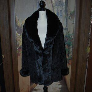 Luxurious Silk & Sable Faux Fur Coat - L